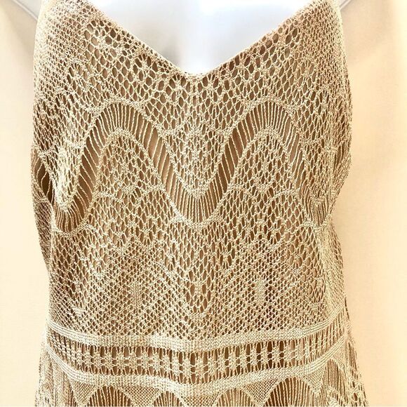 Jessica Simpson golden metallic lace cocktail fringe dress woman’s size 2 - Picture 2 of 10